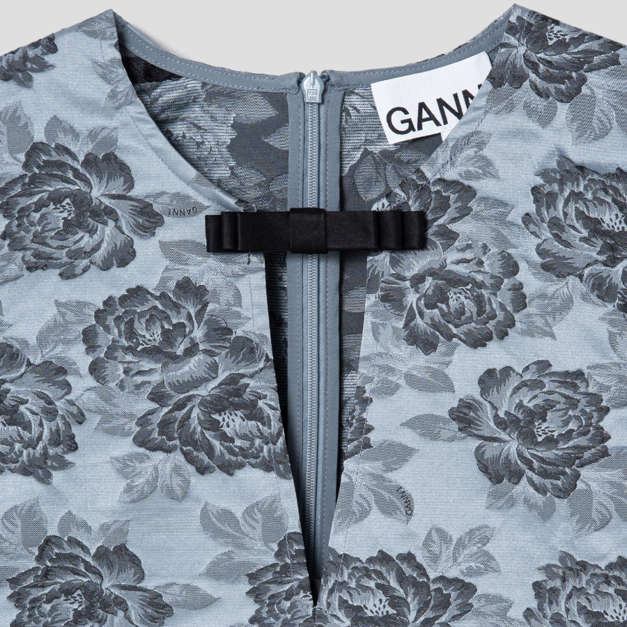 GANNI Botanical Jacquard A-Shaped Mini Dress - Sky Blue