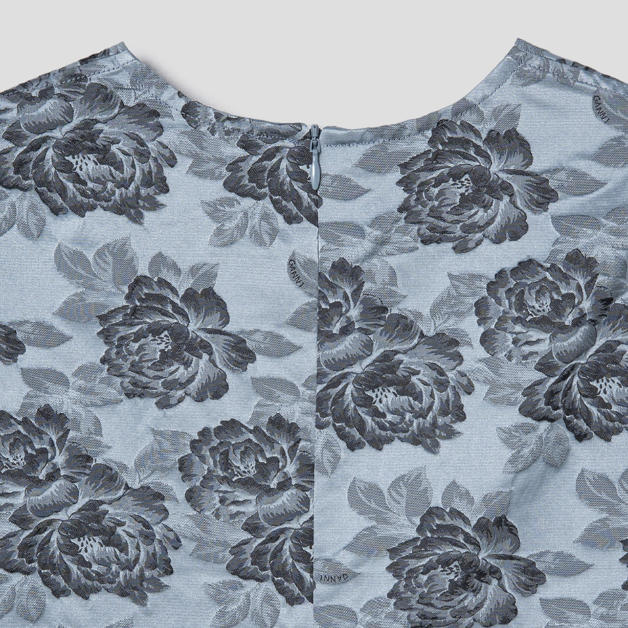 GANNI Botanical Jacquard A-Shaped Mini Dress - Sky Blue