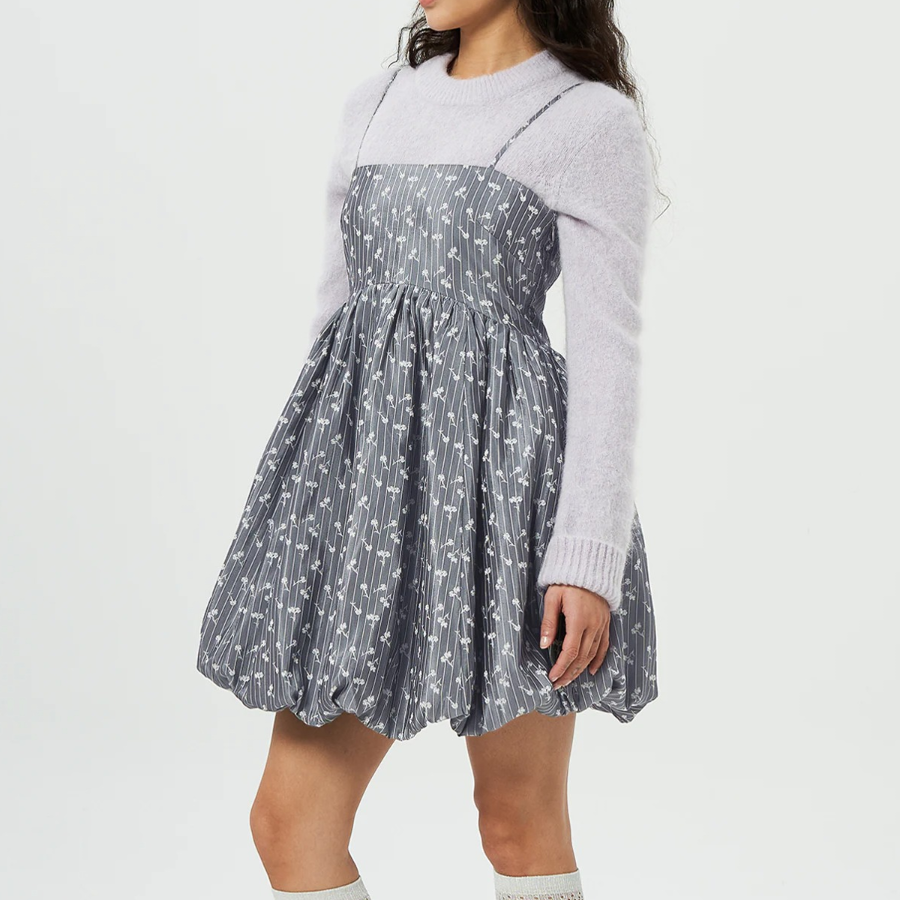 GANNI Acetate Jacquard Strap Mini Dress - Grey