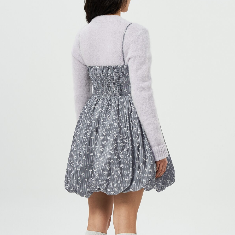 GANNI Acetate Jacquard Strap Mini Dress - Grey