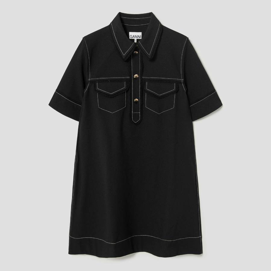 GANNI Crepe Sable Mini Dress - Black