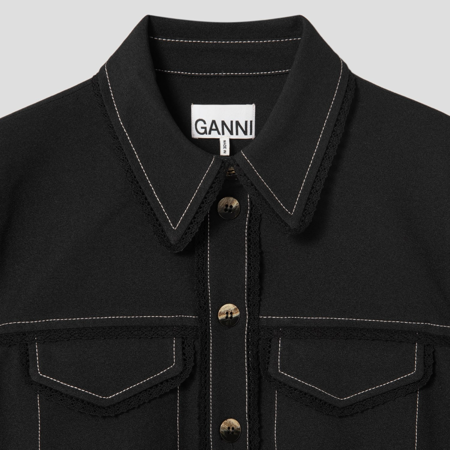 GANNI Crepe Sable Mini Dress - Black