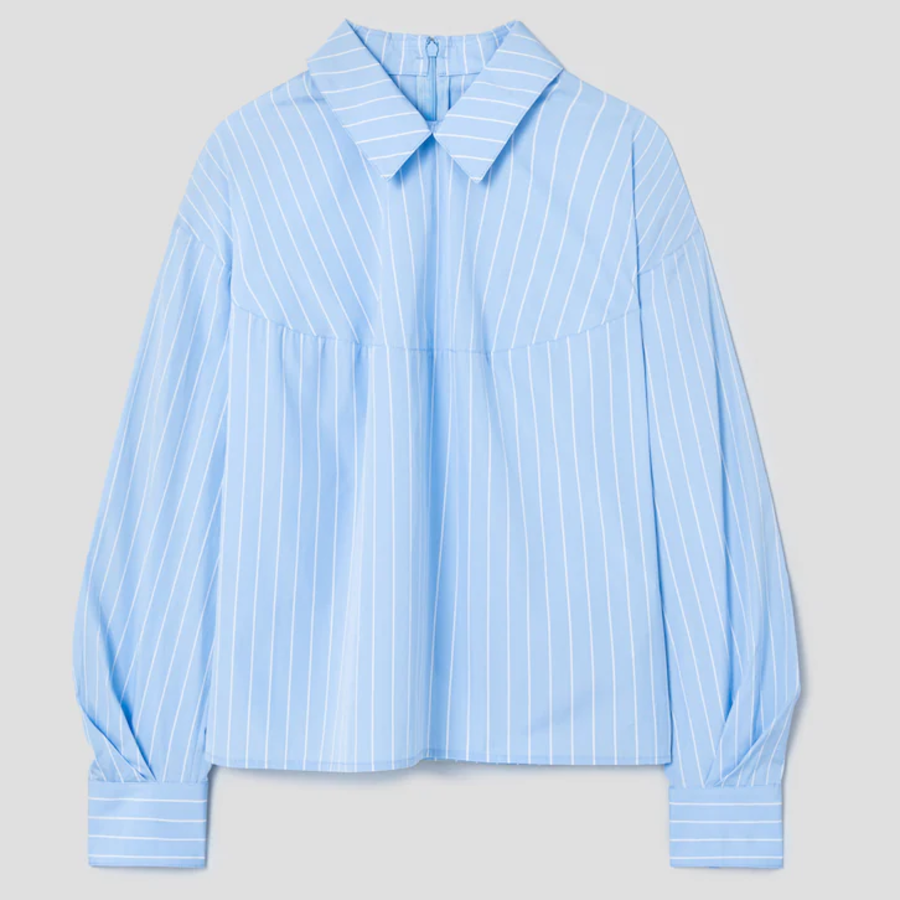 KUHO Cotton Striped Crop Blouse - Sky Blue