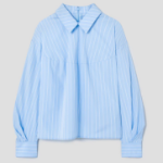 KUHO Cotton Striped Crop Blouse - Sky Blue