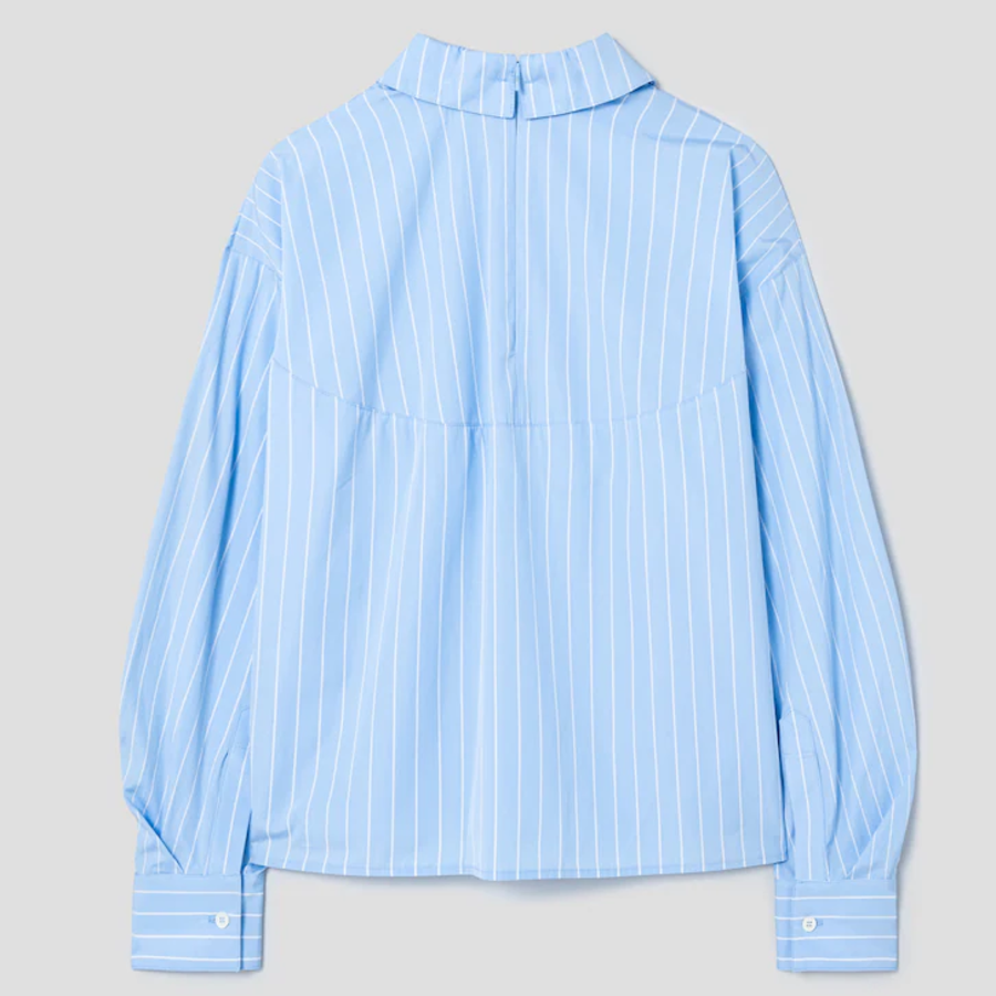 KUHO Cotton Striped Crop Blouse - Sky Blue