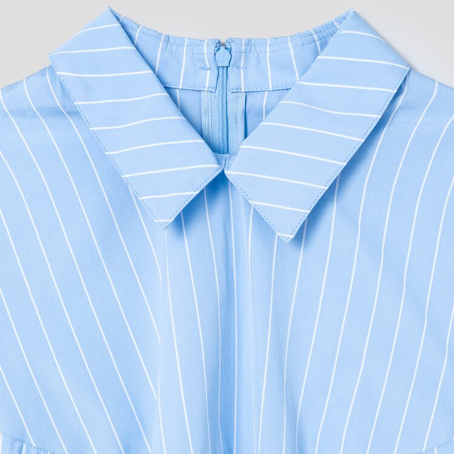 KUHO Cotton Striped Crop Blouse - Sky Blue