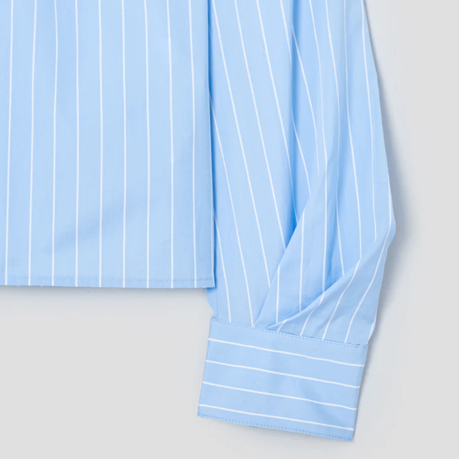 KUHO Cotton Striped Crop Blouse - Sky Blue