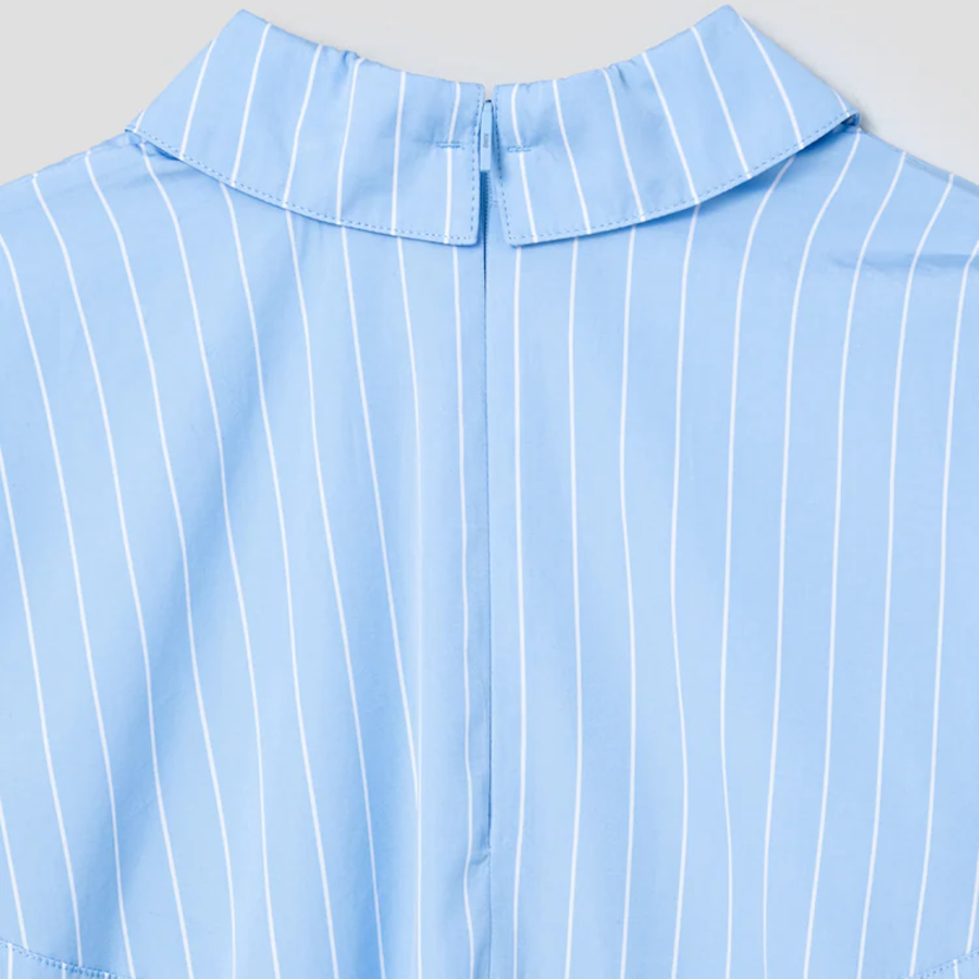 KUHO Cotton Striped Crop Blouse - Sky Blue