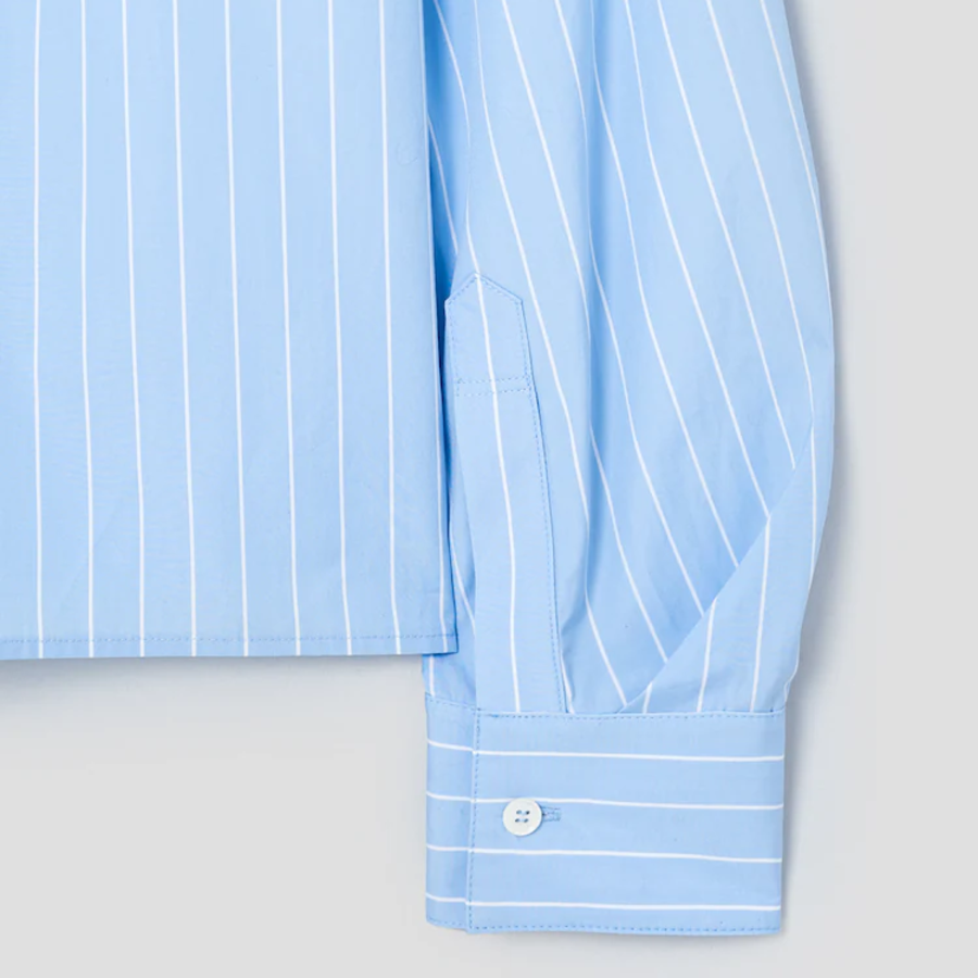 KUHO Cotton Striped Crop Blouse - Sky Blue