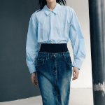 KUHO Cotton Striped Crop Blouse - Sky Blue