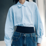 KUHO Cotton Striped Crop Blouse - Sky Blue