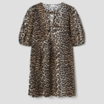 GANNI Printed Cotton Tie String Mini Dress - Leopard