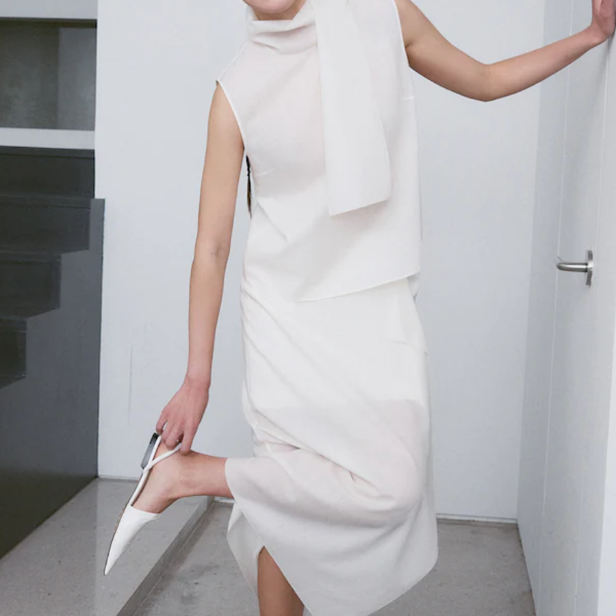 KUHO [KUHO X FRANCESCO FUCCI] Scarf Panel Sleeveless Blouse - Ivory