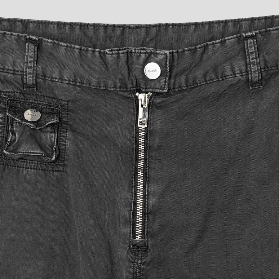 GANNI Washed Cotton Twill Pants - Ash