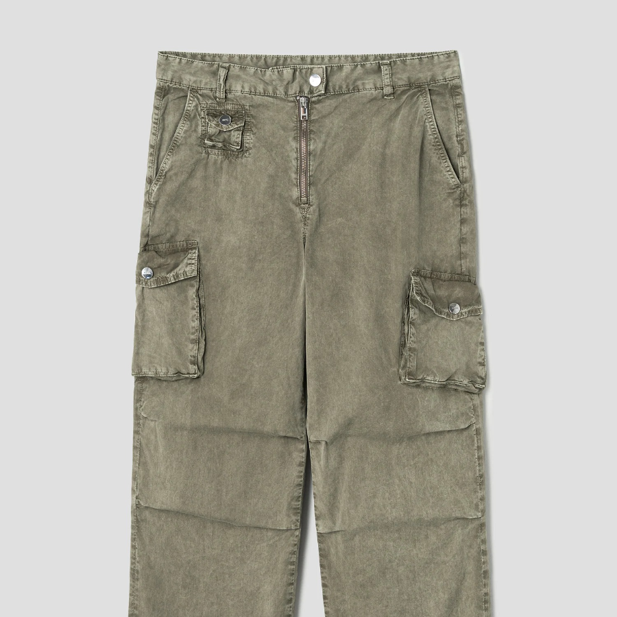 GANNI Washed Cotton Twill Pants - Khaki