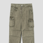 GANNI Washed Cotton Twill Pants - Khaki