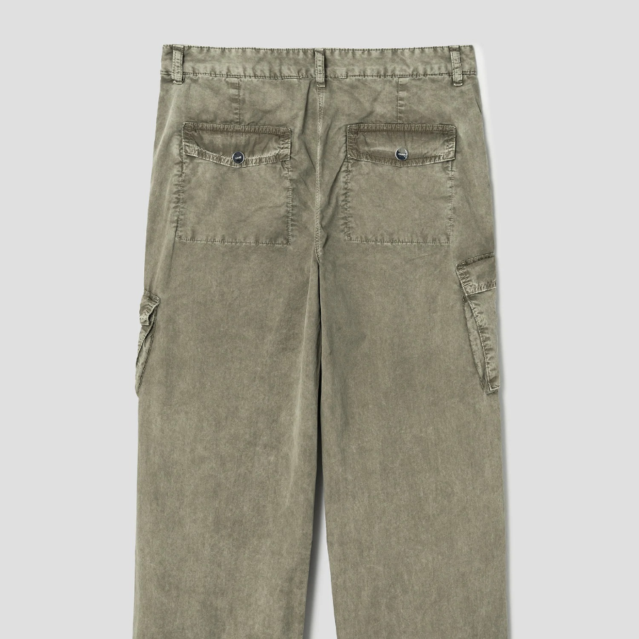 GANNI Washed Cotton Twill Pants - Khaki