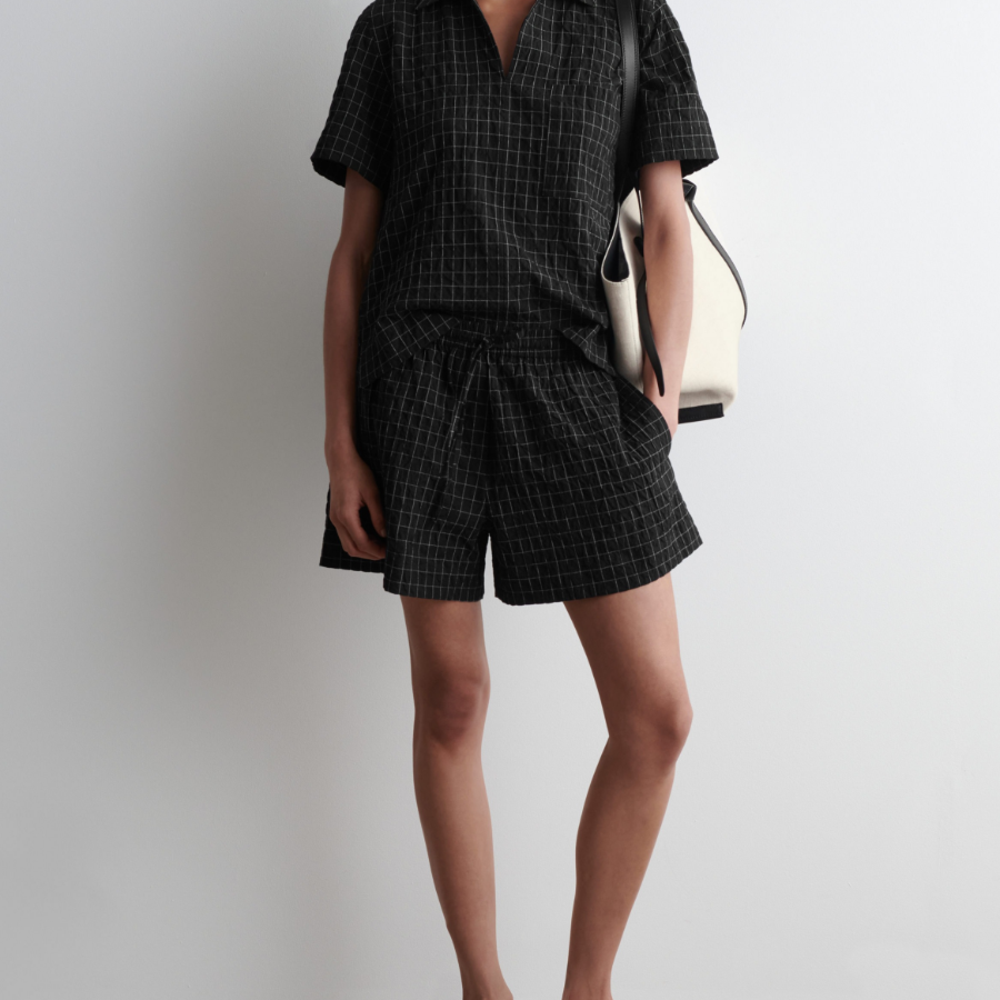 COS Checked Cotton Shorts – Black Check