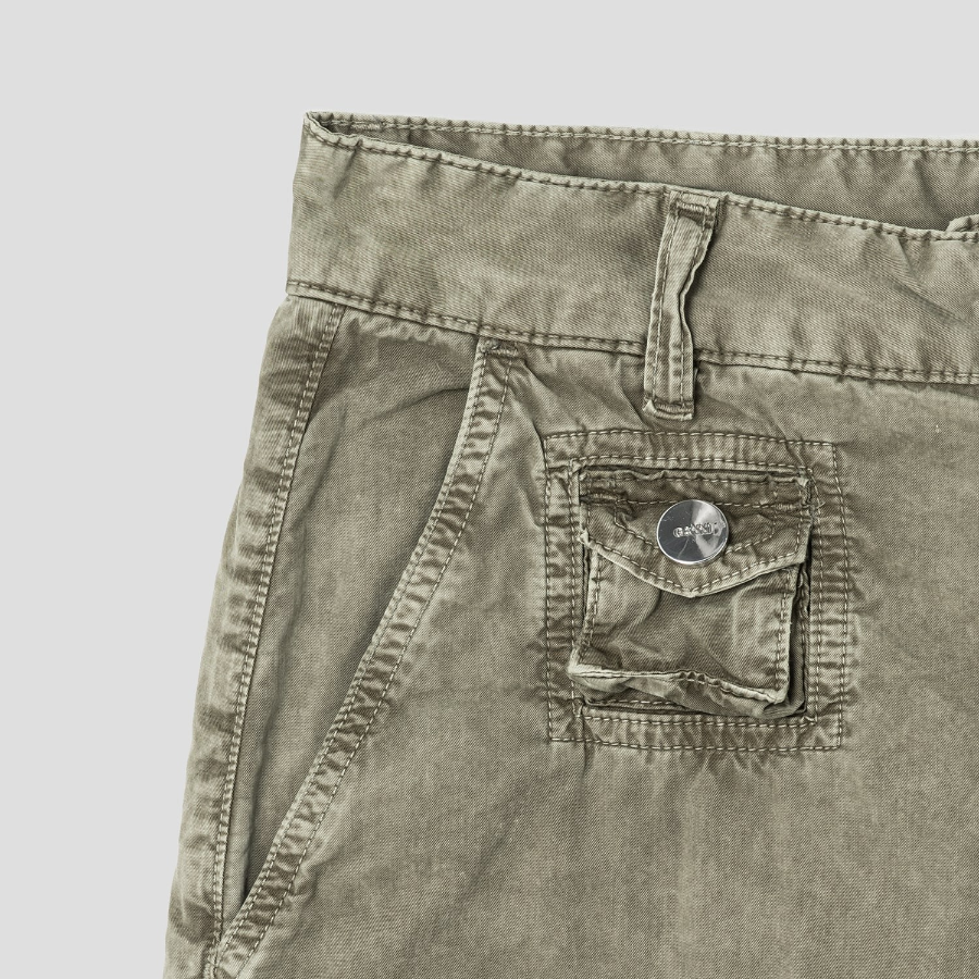 GANNI Washed Cotton Twill Pants - Khaki