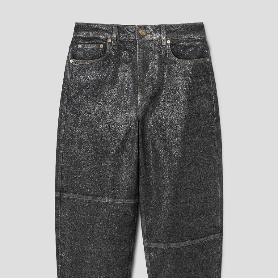 GANNI Shimmery Foil Denim Stary - Black