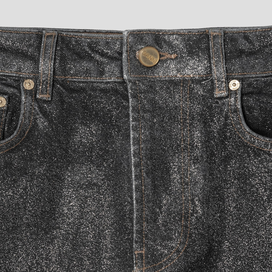 GANNI Shimmery Foil Denim Stary - Black