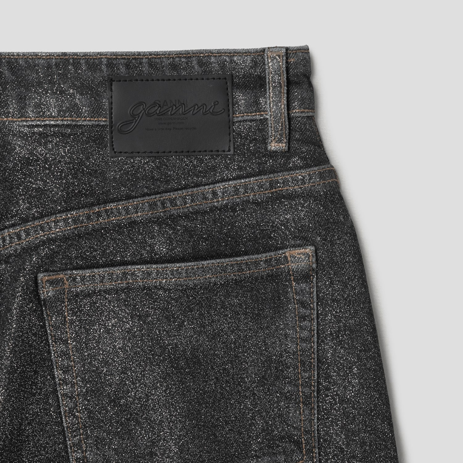 GANNI Shimmery Foil Denim Stary - Black