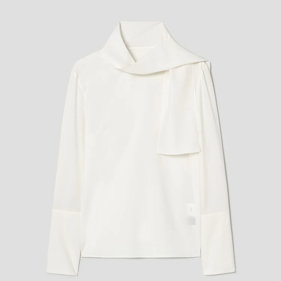 KUHO [KUHO X FRANCESCO FUCCI] Scarf Panel Long-Sleeve Blouse - Ivory