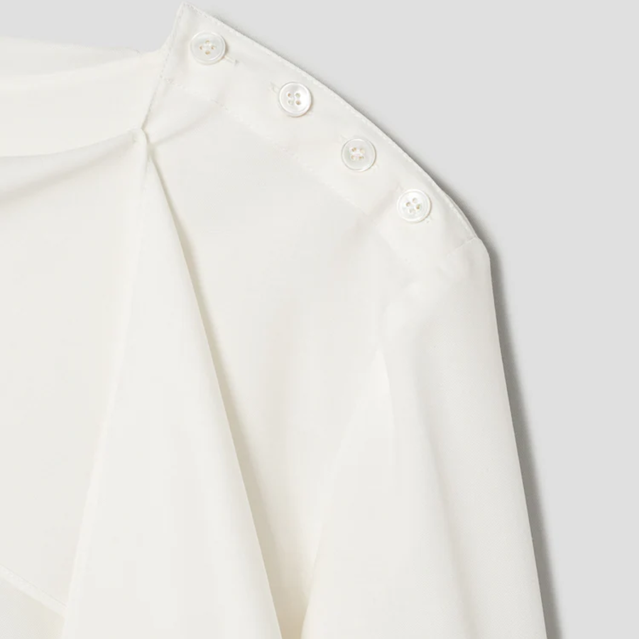 KUHO [KUHO X FRANCESCO FUCCI] Scarf Panel Long-Sleeve Blouse - Ivory