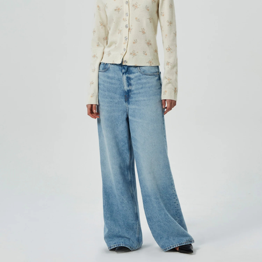 GANNI Soft Rigid Denim Baggy Jeans - Sky Blue