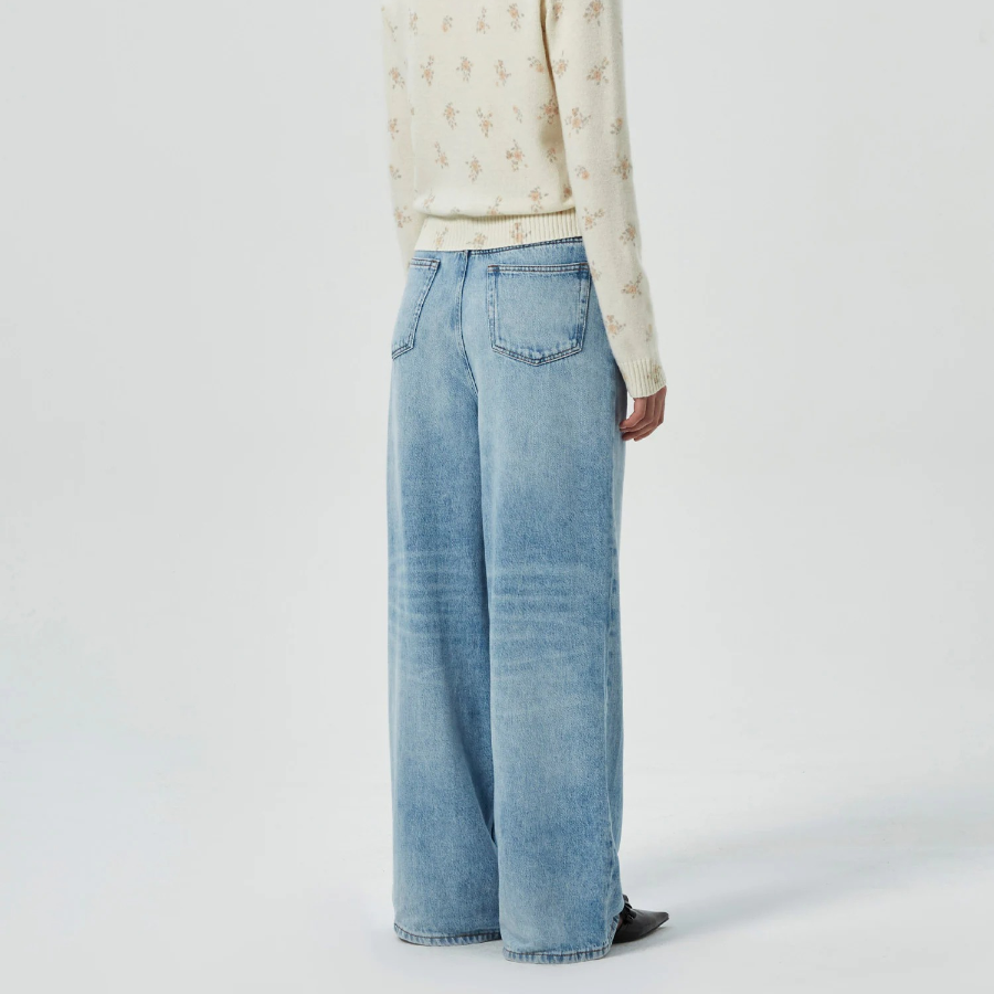 GANNI Soft Rigid Denim Baggy Jeans - Sky Blue