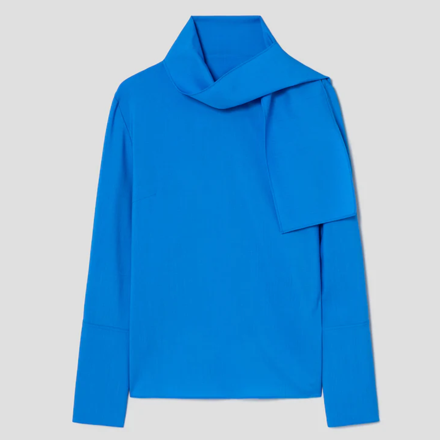 KUHO [KUHO X FRANCESCO FUCCI] Scarf Panel Long-Sleeve Blouse - Blue