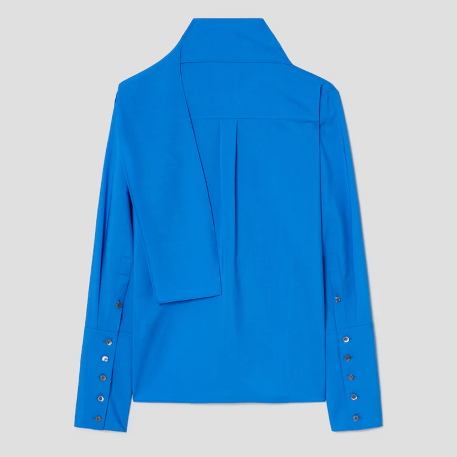 KUHO [KUHO X FRANCESCO FUCCI] Scarf Panel Long-Sleeve Blouse - Blue