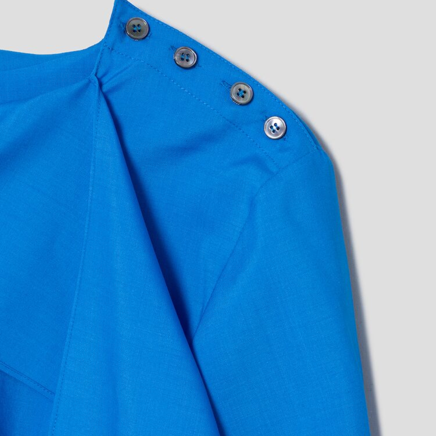 KUHO [KUHO X FRANCESCO FUCCI] Scarf Panel Long-Sleeve Blouse - Blue