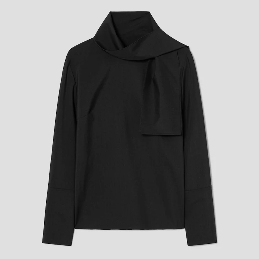 KUHO [KUHO X FRANCESCO FUCCI] Scarf Panel Long-Sleeve Blouse - Black