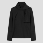 KUHO [KUHO X FRANCESCO FUCCI] Scarf Panel Long-Sleeve Blouse - Black