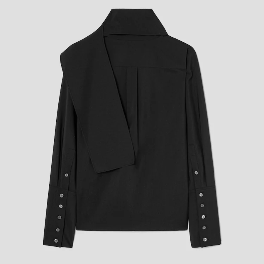 KUHO [KUHO X FRANCESCO FUCCI] Scarf Panel Long-Sleeve Blouse - Black