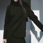 KUHO [KUHO X FRANCESCO FUCCI] Scarf Panel Long-Sleeve Blouse - Black