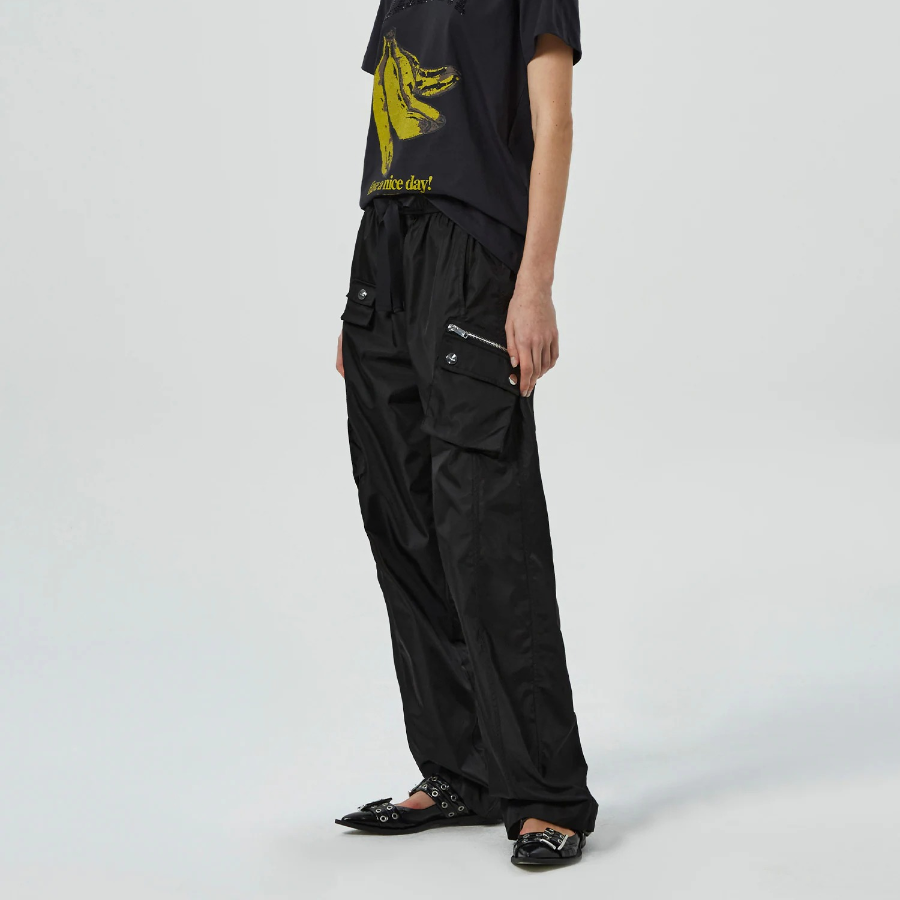 GANNI Duchesse Nylon Oversized Elasticated Pants - Black