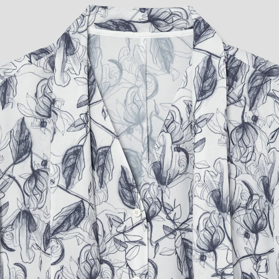 KUHO [Edit] Tie Detail Blouse(Print) - Navy
