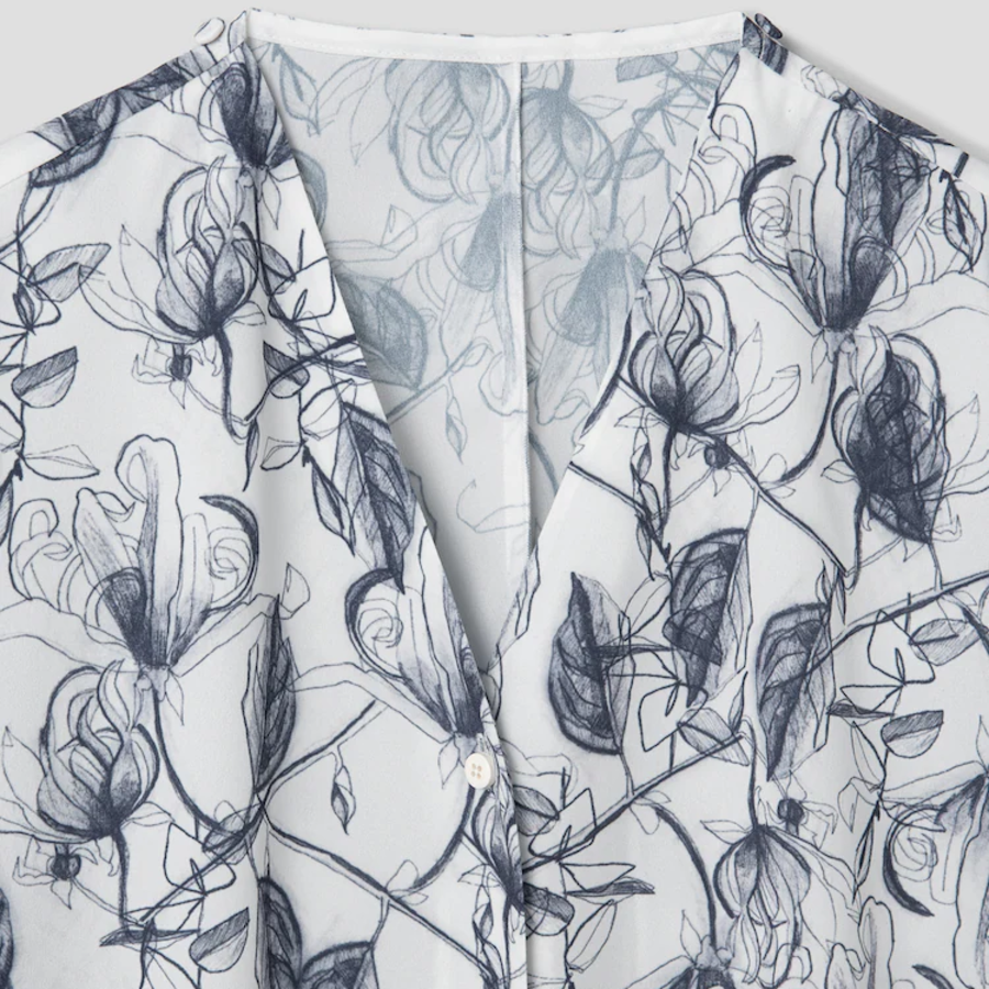 KUHO [Edit] Tie Detail Blouse(Print) - Navy