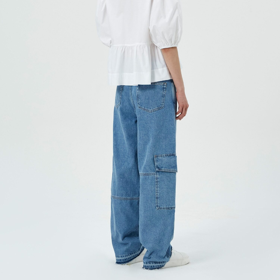 GANNI Broderie Anglaise Denim Carpenter Jeans - Sky Blue