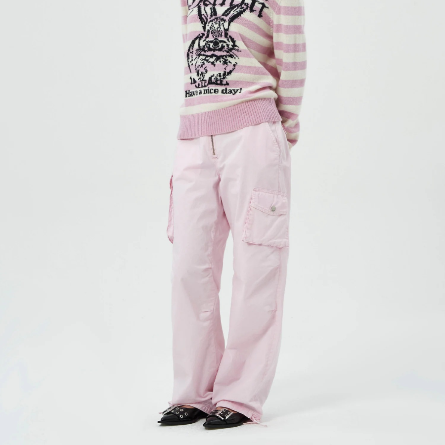 GANNI Washed Cotton Twill Pants - Light Pink