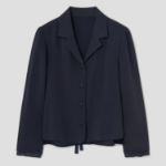 KUHO [Edit] Tension Rayon Blend Button-Up Blouse - Navy