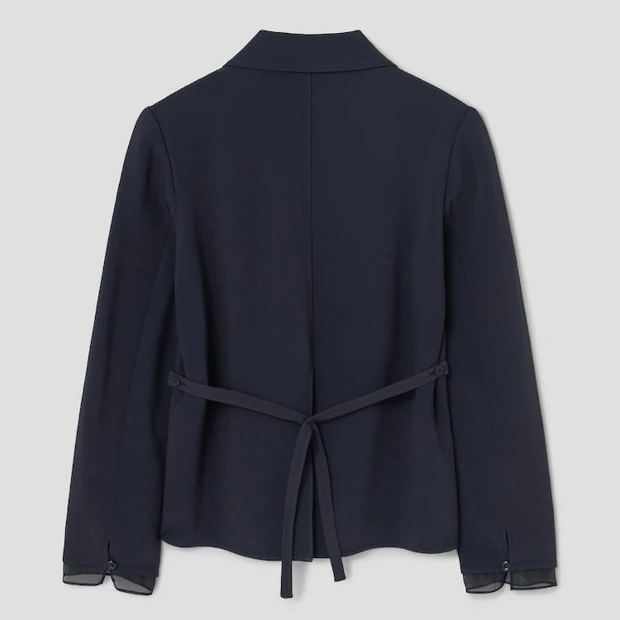 KUHO [Edit] Tension Rayon Blend Button-Up Blouse - Navy