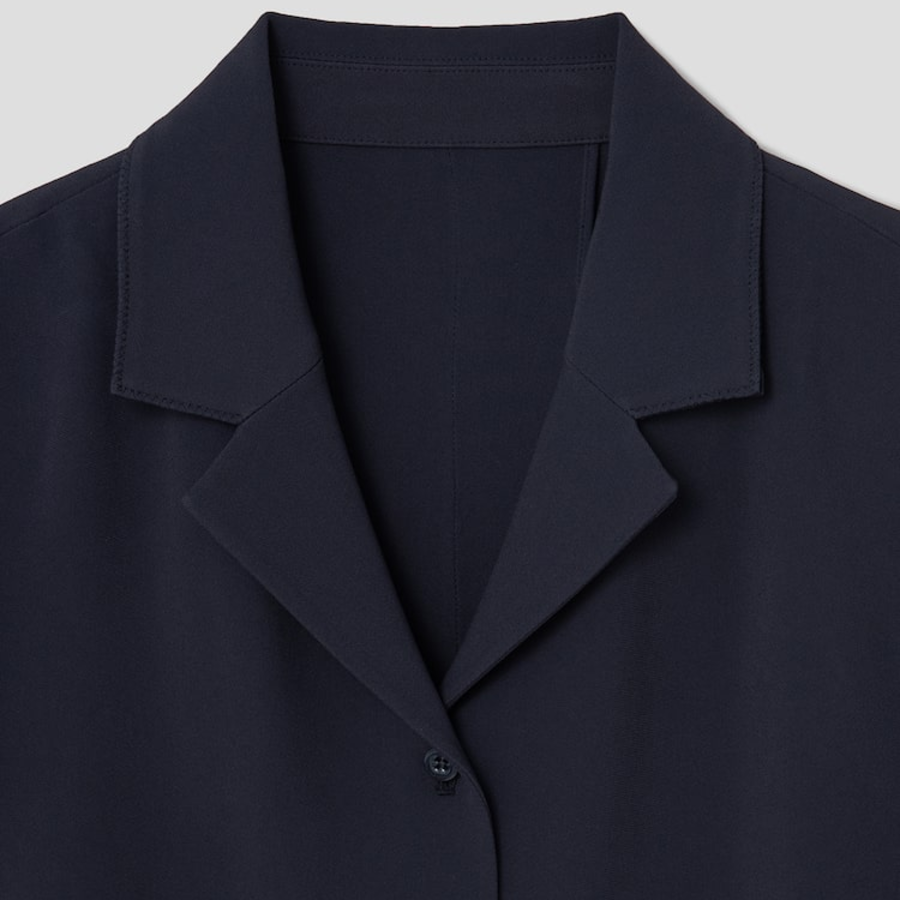 KUHO [Edit] Tension Rayon Blend Button-Up Blouse - Navy