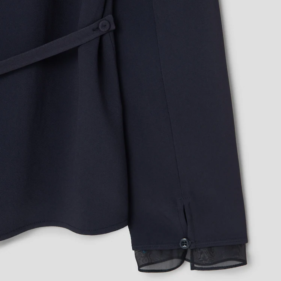 KUHO [Edit] Tension Rayon Blend Button-Up Blouse - Navy