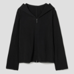 KUHO [Crease Series] Crinkle Hood Zip-Up Blouse - Black