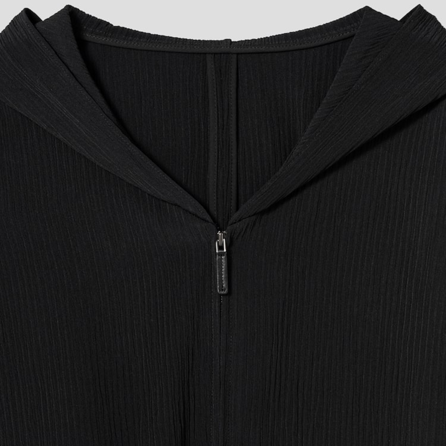 KUHO [Crease Series] Crinkle Hood Zip-Up Blouse - Black