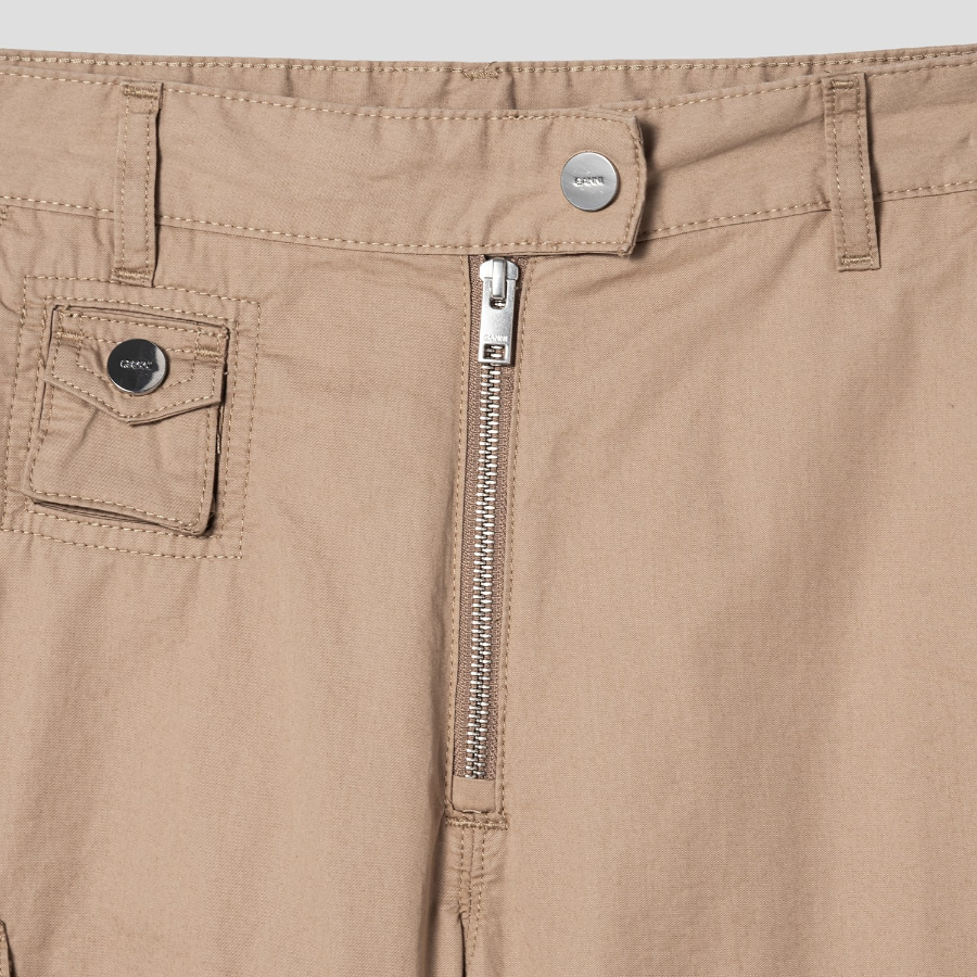 GANNI Washed Cotton Twill Pants - Yellowish Brown