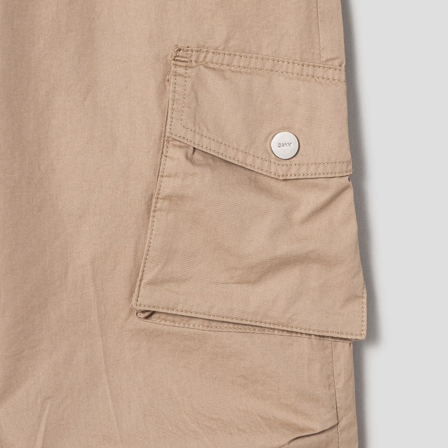GANNI Washed Cotton Twill Pants - Yellowish Brown